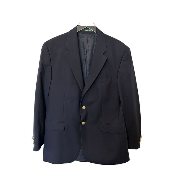 Lauren Ralph Lauren Men Blazer Gold Button Navy Blue Wool Sport Coat 42R? Jacket - Picture 1 of 6